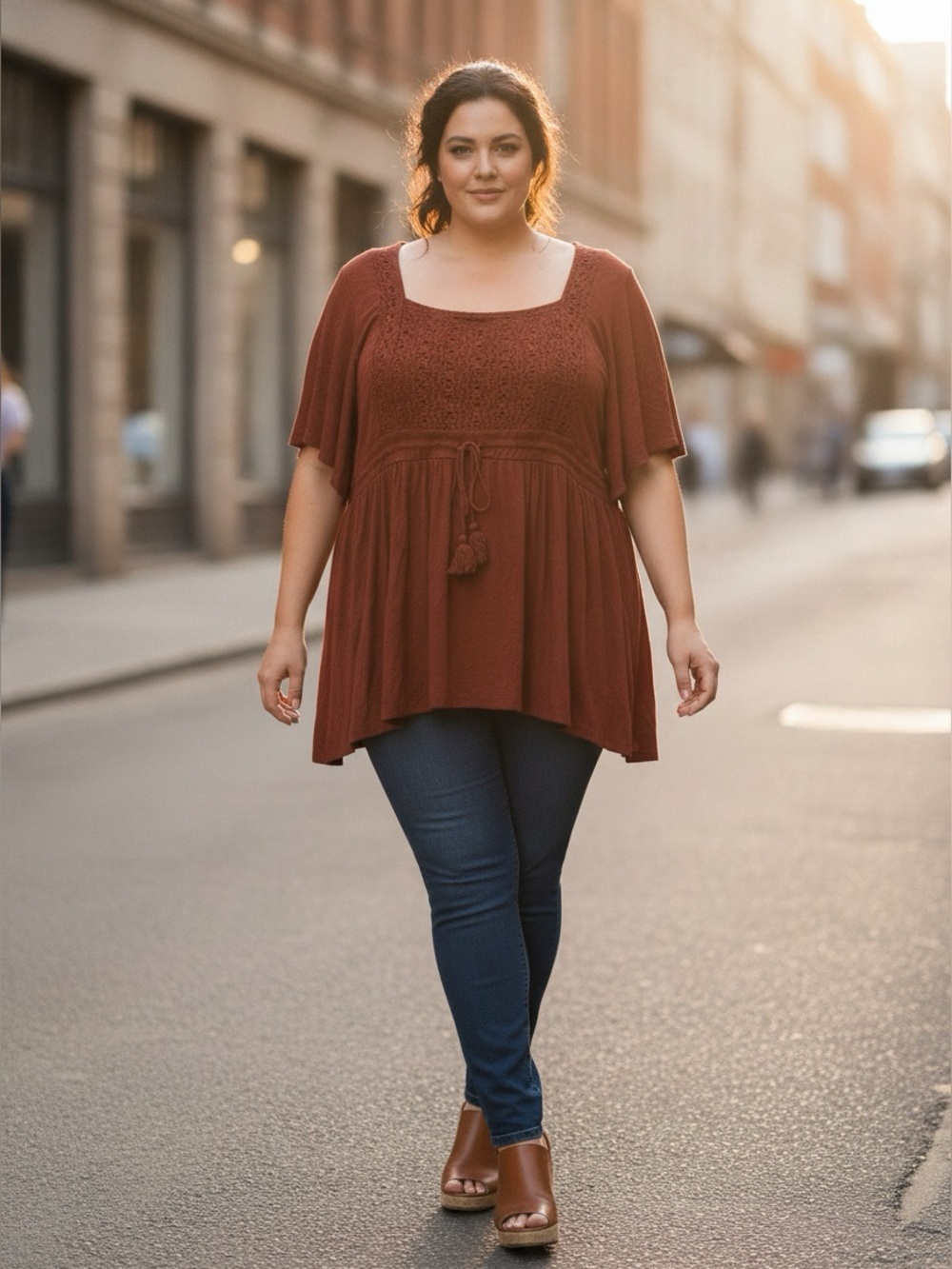 Torrid Knit Square Neck Lace Inset Flutter Sleeve Babydoll Top Crochet Plus Size
